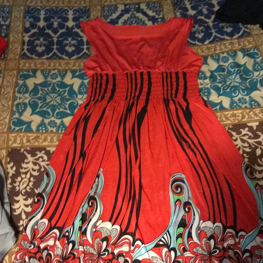 Red, Black, White & Blue Flowered Sun Dress
